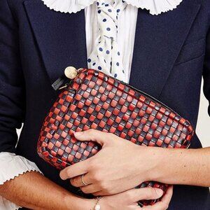 Clare V Navy Red Check Midi Sac